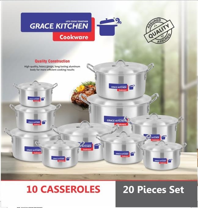 Metal Finish Cookware, (1 x 10) 10 Pots (2-28L)  (18-20-24-26-28-30-34-36-38-40CM)