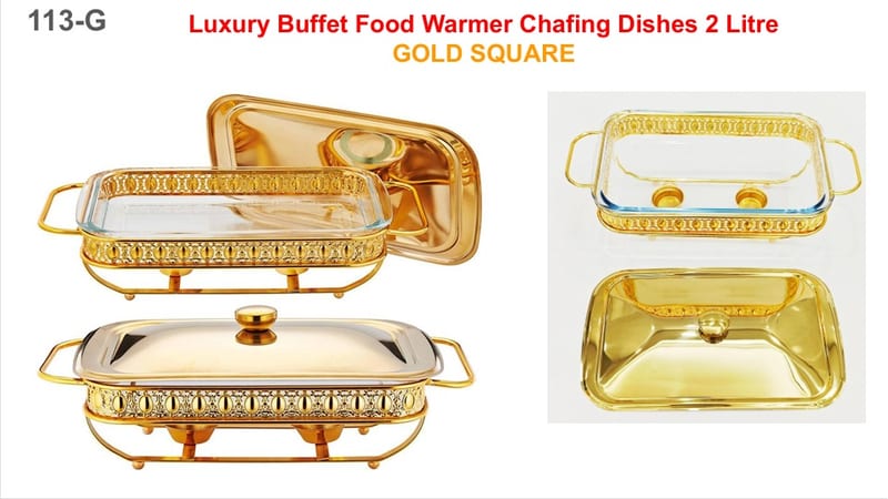 Luxury Buffet Food Warmer Chafing Dishes 2 Litre GOLD SQUARE
