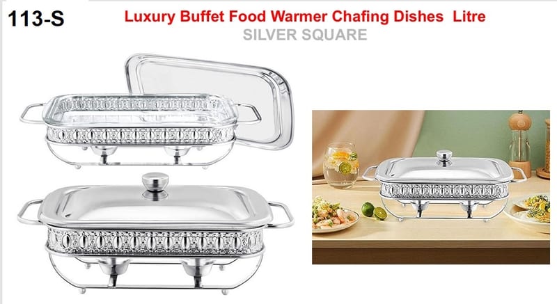 Luxury Buffet Food Warmer Chafing Dishes 2 Litre SILVER SQUARE