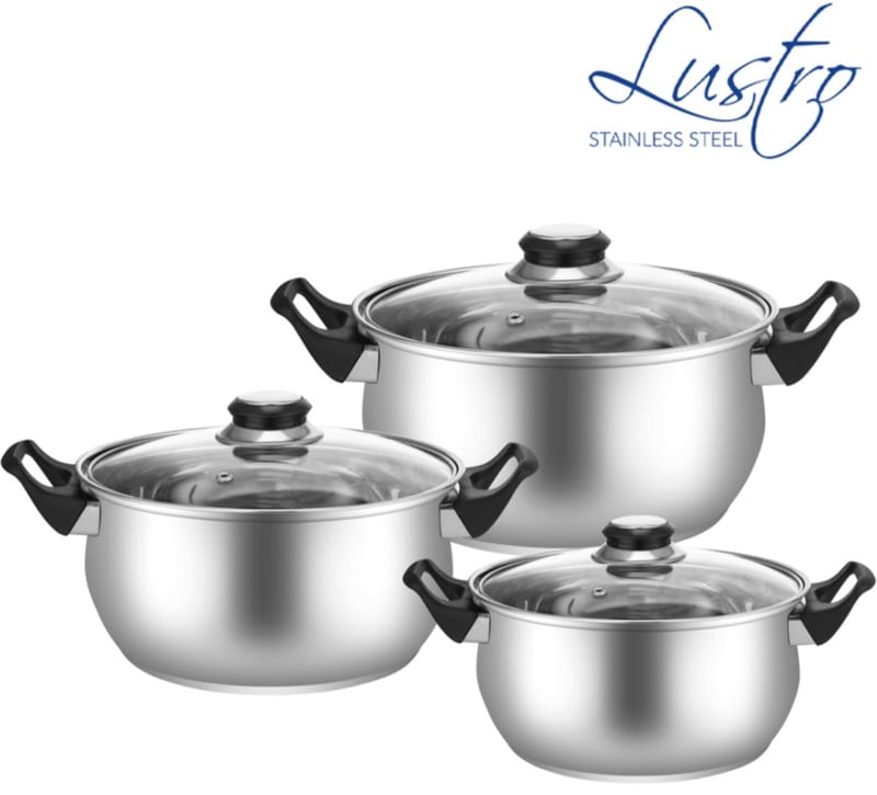 Lustro Stockpot stainless steel Set 3pc Black (20-22-24 CM) 3L,4L,5L