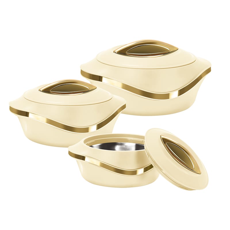 Casale Insulated Hot Pot Set 3pc Beige-Gold (1.0 - 1.5 - 2.5L)