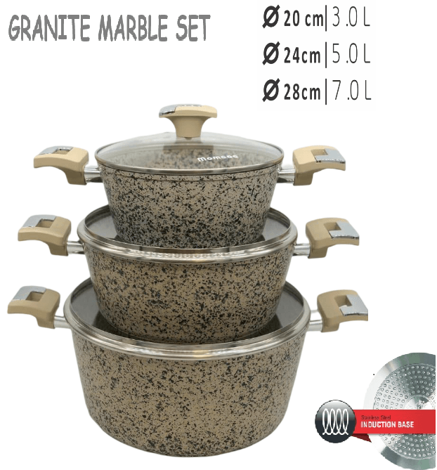 3 PIECE GRANITE DIE-CAST INDUCTION (20-24-28CM) CREAM