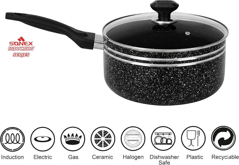 Sonex Marble Coating Non Stick, Royal Sauce Pot With Lid (INDUCTION) Black 16CM