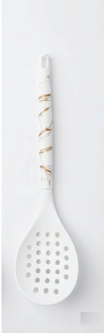 Whithe/Gold Marble-Patterned Handle Silicone Skimmer Spoon 33cm — image 1