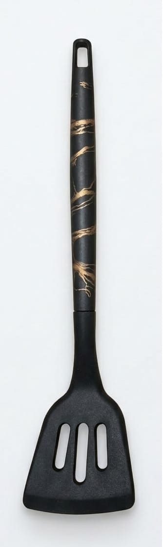 Black/Gold Marble-Patterned Handle Silicone Slotted Turner 33cm