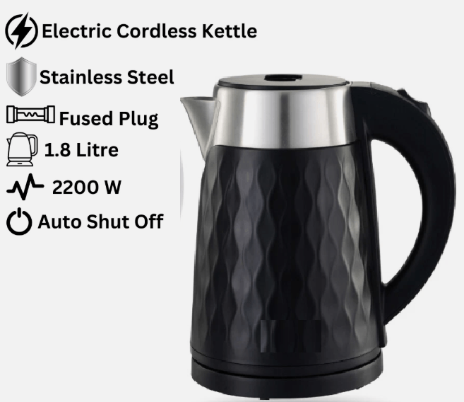 Electric Kettle Outer Plastic & Inner Stainless Steel 2200W 1.8L