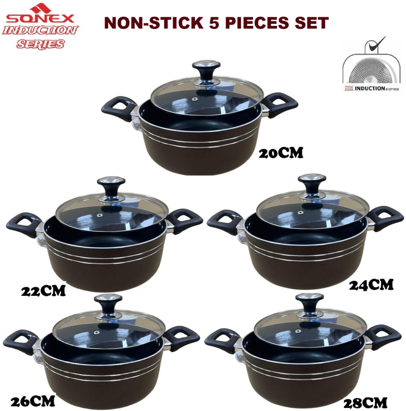 Marble Non-Stick Cookware Set 5 Pieces (20-22-24-26-28CM) BURGANDY