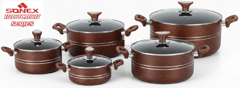 Non-Stick 5 Pieces Marble Coated Casserole Set With Glass Lid ( INDUCTION) COPPER