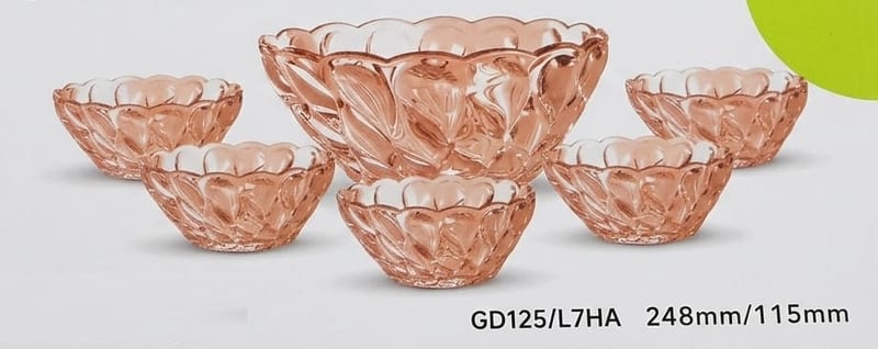 7PCS Golden Glass Fruit & Dessert Bowl Set (248MM/115MM)