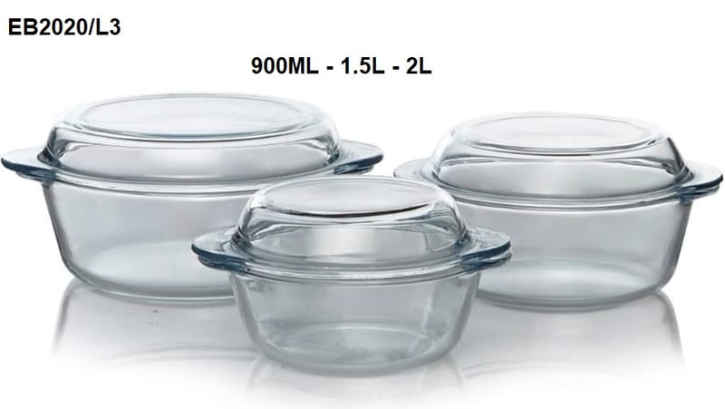 3PCS Glass Casserole Set (900ML-1.5L-2L)