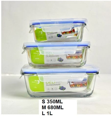 3PCS Clear Glass Bowls with Airtight Lids - Food Storage Containers 350ml/680ml/1ltr