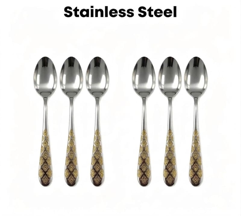 6pc Desert Spoon with Gold Pattern