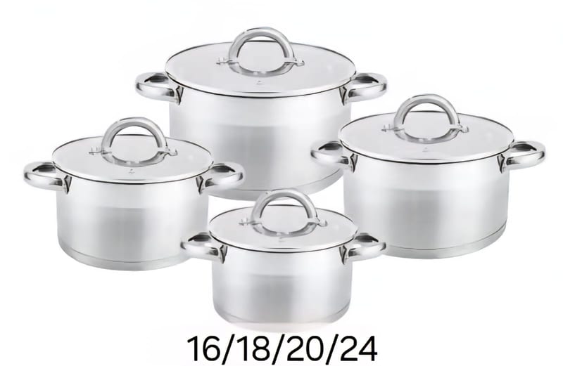 4 PCS Stainless Steel Casserole With Lid Silver 16/18/20/24CM