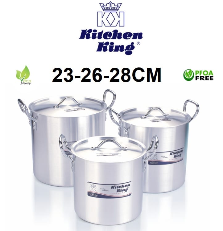 KK Metal Finish Stock Pot Set (Deep) 8 PCS ( 23-26-28 CM)
