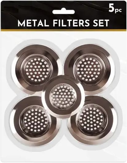 5pc Metal Filters Set Each pack contains: 7.5cm (diameter) x 4 and 6.5cm Filters