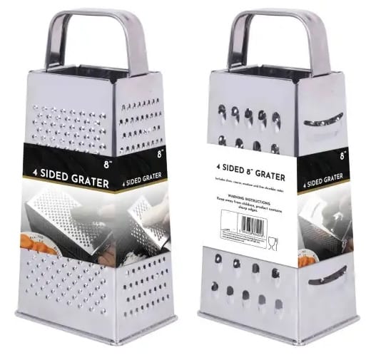 4 Sided 8" Grater Includes slicer, coarse, medium and fine shredder sides