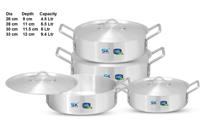 SK Metal Finish 8 Pieces Fish Pot Set 4-7 ( 26-28-30-33cm).