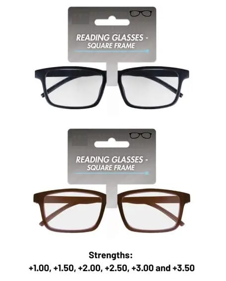 Reading Glasses - Square Frame Black and Brown frames