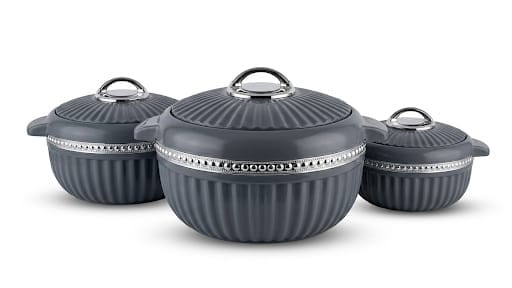 PEARL 3 PCS INSULATED HOT POT Grey - SILVER (1.1L, 2.2L, 4.2L)