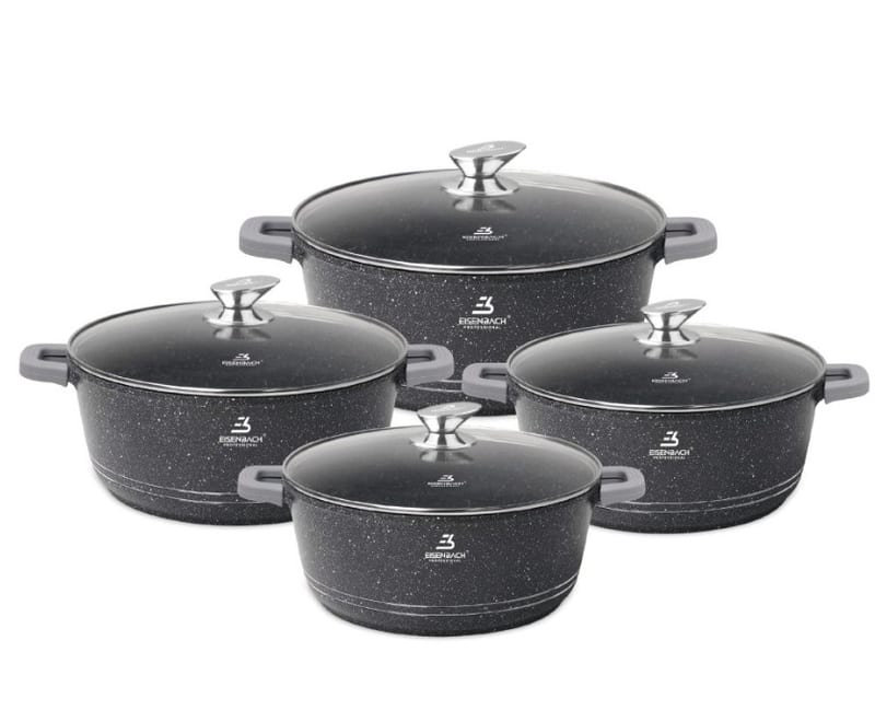 4pc Black Marble Coating Casserole Pot Set 32-36-40-44CM (9.8-14-19.2-25L) (INDUCTION)