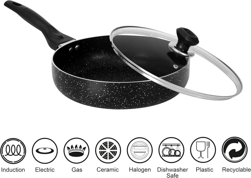 Sonex Marble Coating Non Stick, Classic Deep Frying Pan with LID 26CM (INDUCTION)