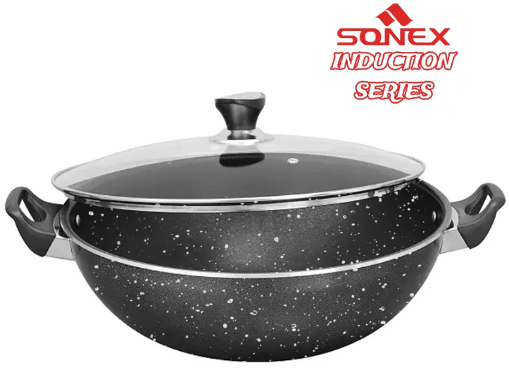 MARBLE COATING Non Stick, Cooking Wok, With Lid 36CM, Black(INDUCTION)