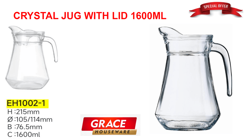 GLASS JUG WITH LID 1300ML