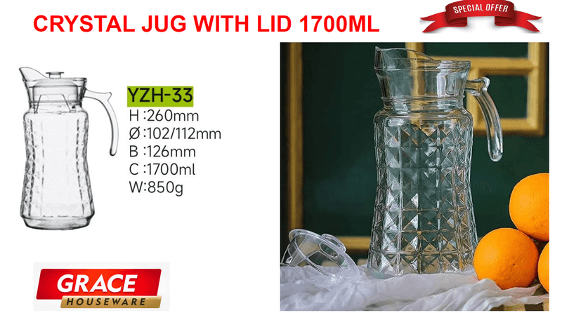GLASS JUG WITH LID 1700ML
