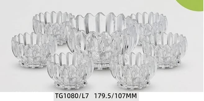7PCS premium crystal glass bowl set designed for serving desserts, snacks, and fruits. (179.5/107MM)