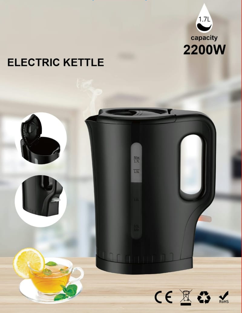 1.7 LITRE ELECTRIC CORDLESS KETTLE 2200W (BLACK)